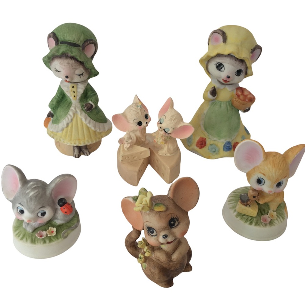 Vintage Porcelain Set of 6 Mouse Figurines